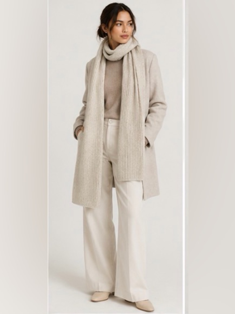 Wilfred Aritzia 100% Merino Wool Ribbed Scarf Oatmeal Quiet Luxury
